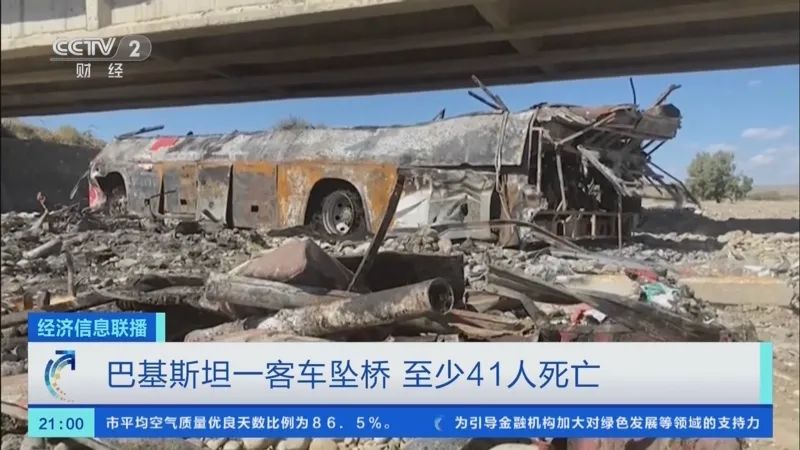 » 9. 巴基斯坦西南部一客车坠桥致至少41人死亡据巴基斯坦媒体报道，一辆客车29日上午在巴基斯坦西南部的俾路支省一座桥上坠落，造成至少41人死亡