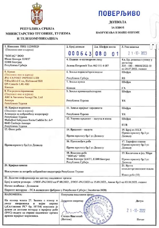 » 6. 塞尔维亚通过第三方向乌克兰出售火箭弹有消息称塞尔维亚通过第三方向乌克兰出售了 3500 枚122mm M-21 GRAD火箭弹，从贝尔格莱德经伊斯坦布尔和布拉迪斯拉发到乌克兰