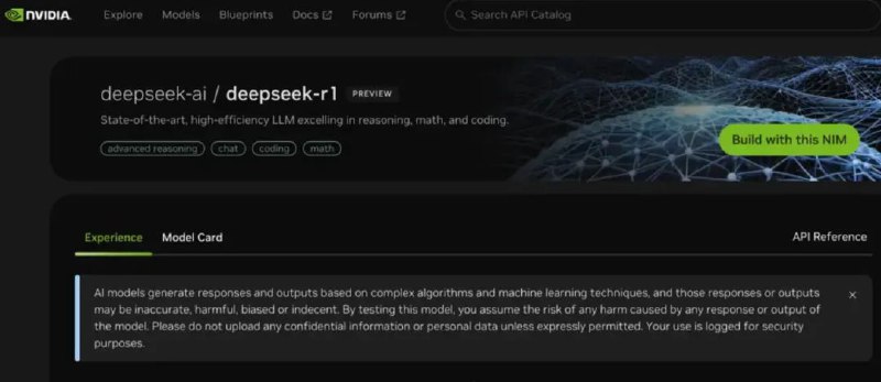 » 3、 英伟达平台上线DeepSeek英伟达网站显示，DeepSeek-R1模型已作为NVIDIA NIM微服务预览版在英伟达面向开发者的网站上发布