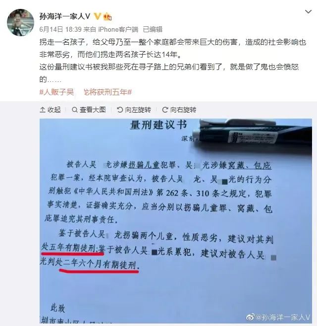 8. 拐走俩孩子14年被建议量刑5年？律师解读拐骗和拐卖区别孙海洋再一次走入公众视野，这次是因为一份检方的量刑建议书——孙卓被拐案的嫌疑人吴某龙被建议判处5年有期徒刑
